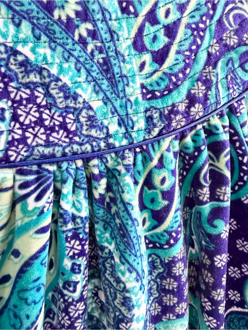 Collections Paisley Print Zip-Front Velour House Dress Nightgown Size Large 💙💚 - Picture 6 of 10